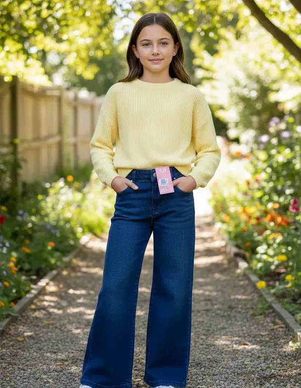 Calca Wide Leg Jeans Com Elastano Menina Confortável 10ao 16