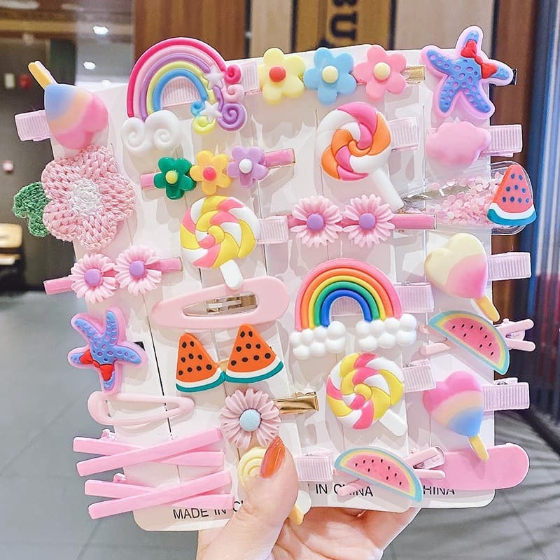 28 Unidades de Presilhas e Xuxinhas Coloridas Fofinhas Para Cabelo Infantil 025-015