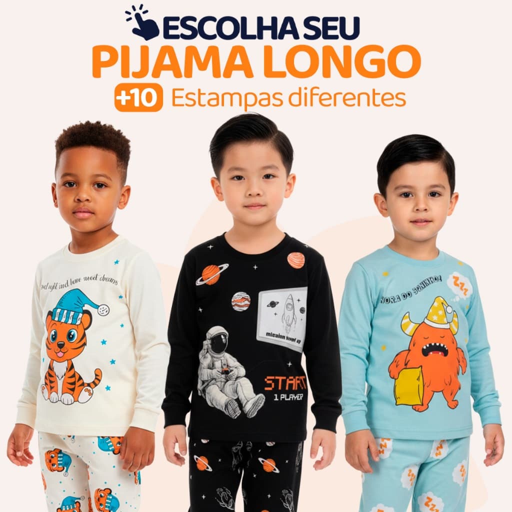Pijama Infantil Menino Manga Longa Escolha Seu Modelo, com Estampas Fofas e Conforto Infantil Masculino Frio Inverno l03