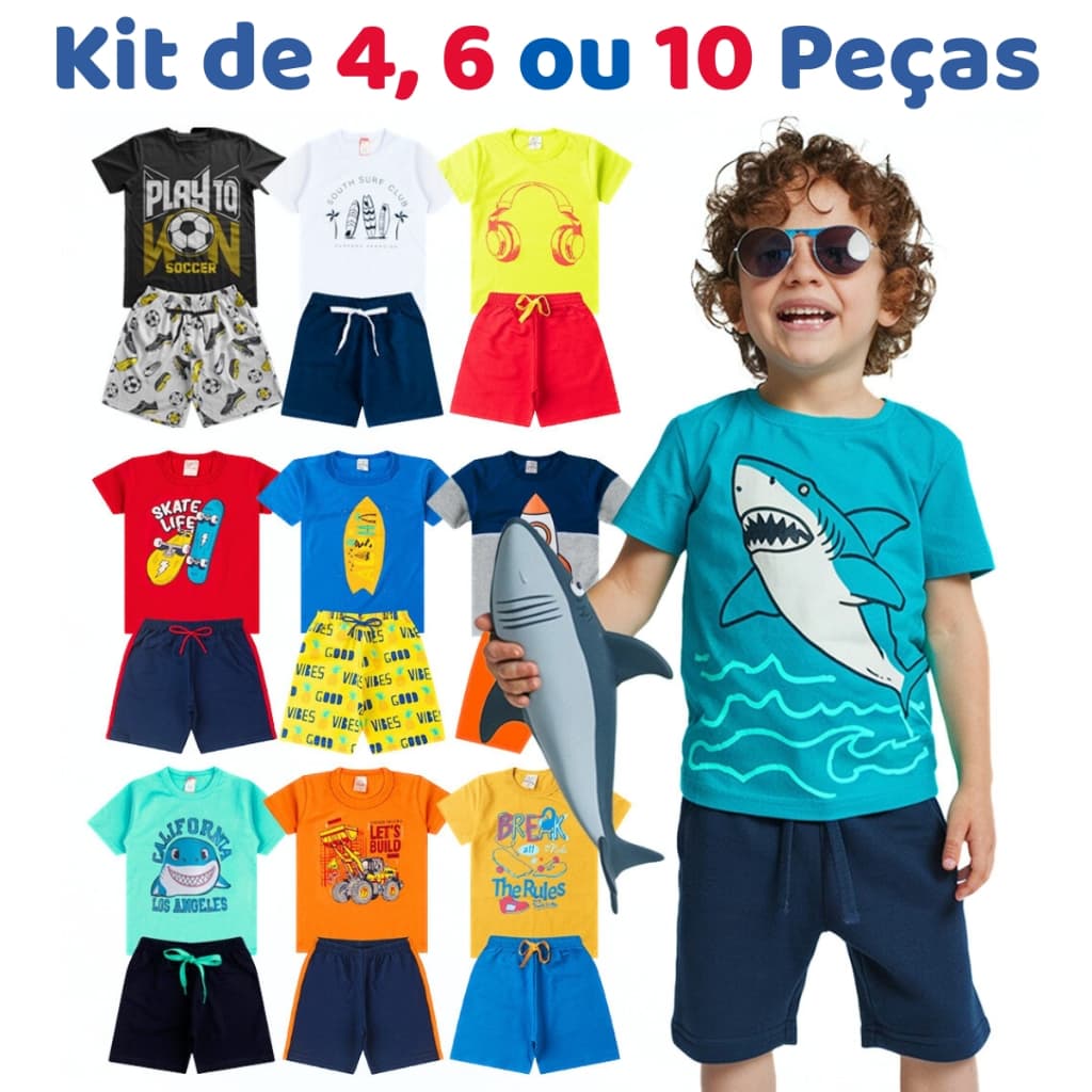 Kit de 4, 6 ou 10 Peças Roupa Infantil Menino Verão Premium 1 ao 14 Conjunto Criança Masculino Lindo