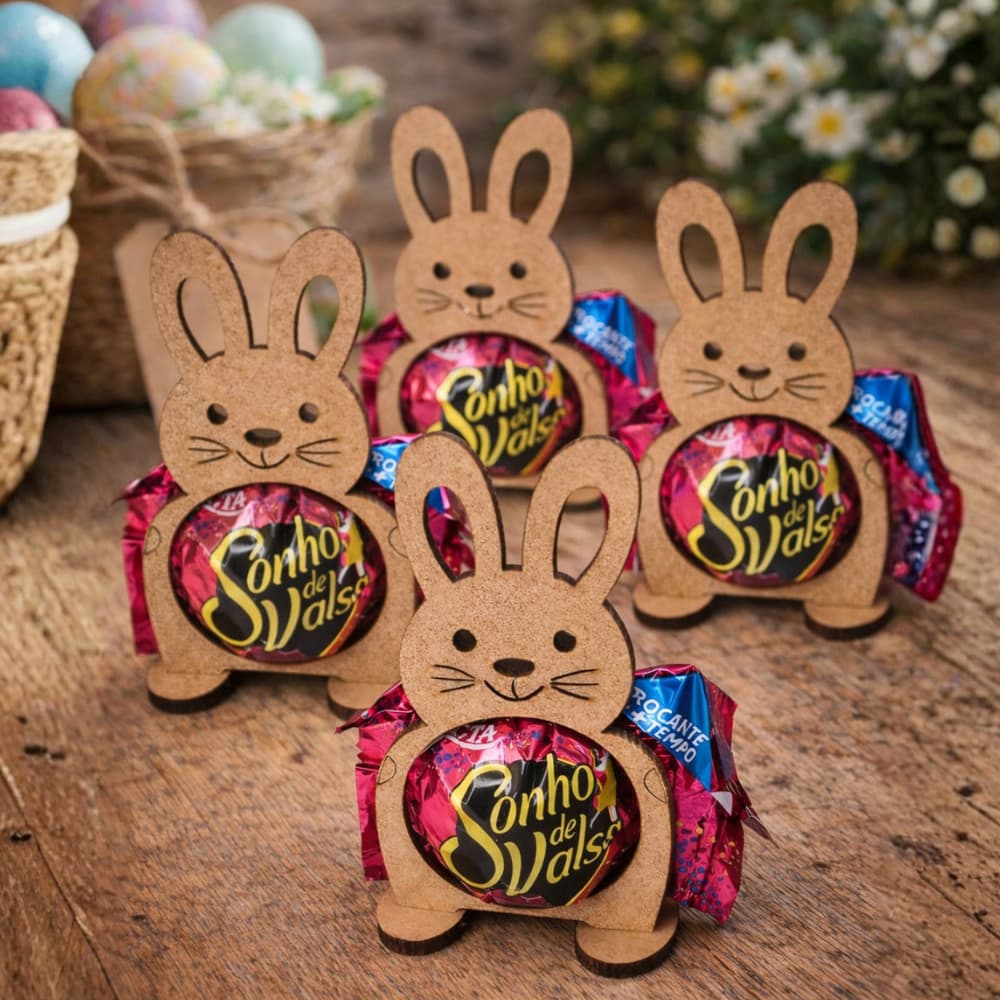 Kit com 30 Porta Bombom de Coelho para Páscoa em MDF