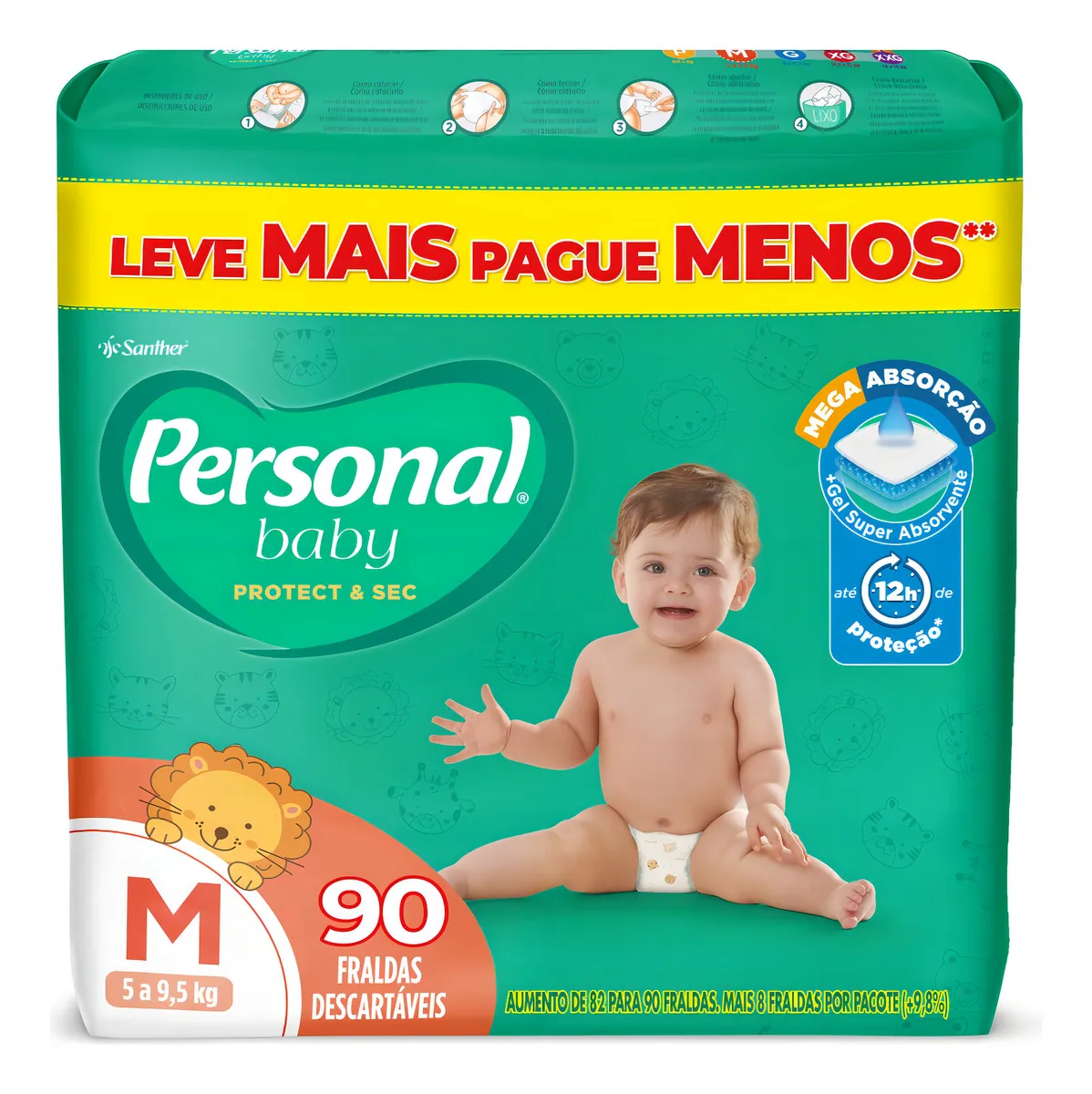 Fralda Protect & Sec 90 Unidades Tamanho Médio Personal Baby
