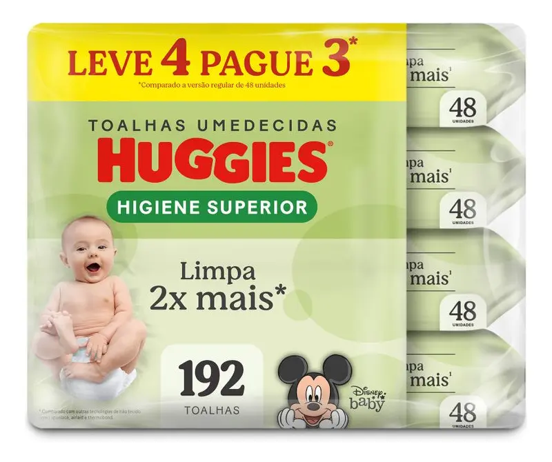 Lenços Umedecidos Huggies Higiene Superior - 192 unidades