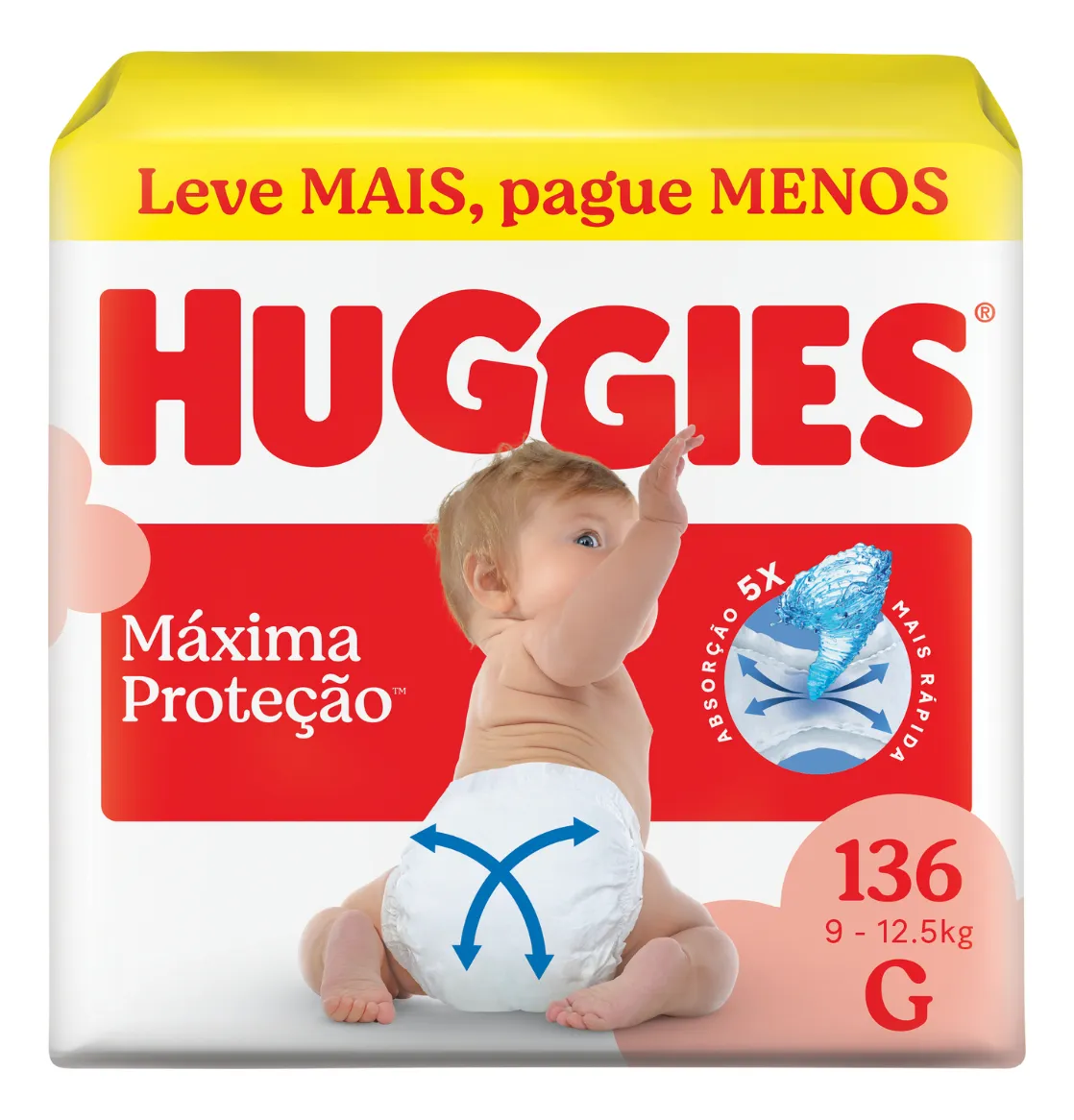 Huggies Fralda Descartável Máxima Proteção G - 136 Un