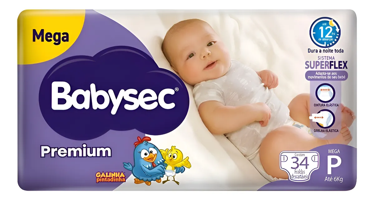 Fralda Babysec Galinha Pintadinha Premium P 34 Unids Pequeno (p) Sem Gênero