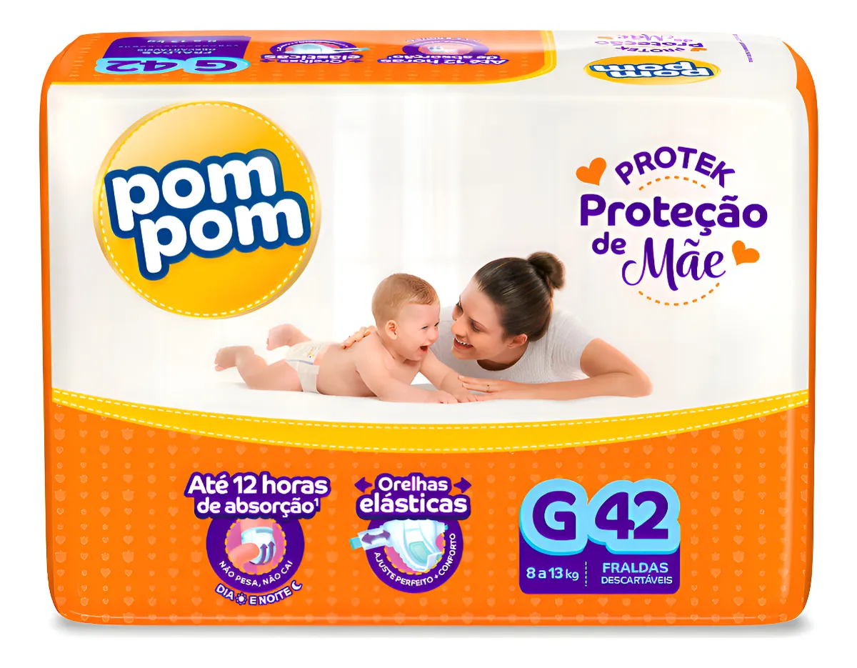 Fralda Pom Pom Protek Proteção De Mãe Mega G 42 Unidades G Sem Gênero