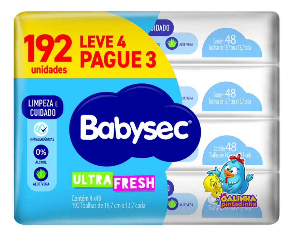 Babysec Ultrafresh Zero Álcool - 48 - Kit - 192 - 1