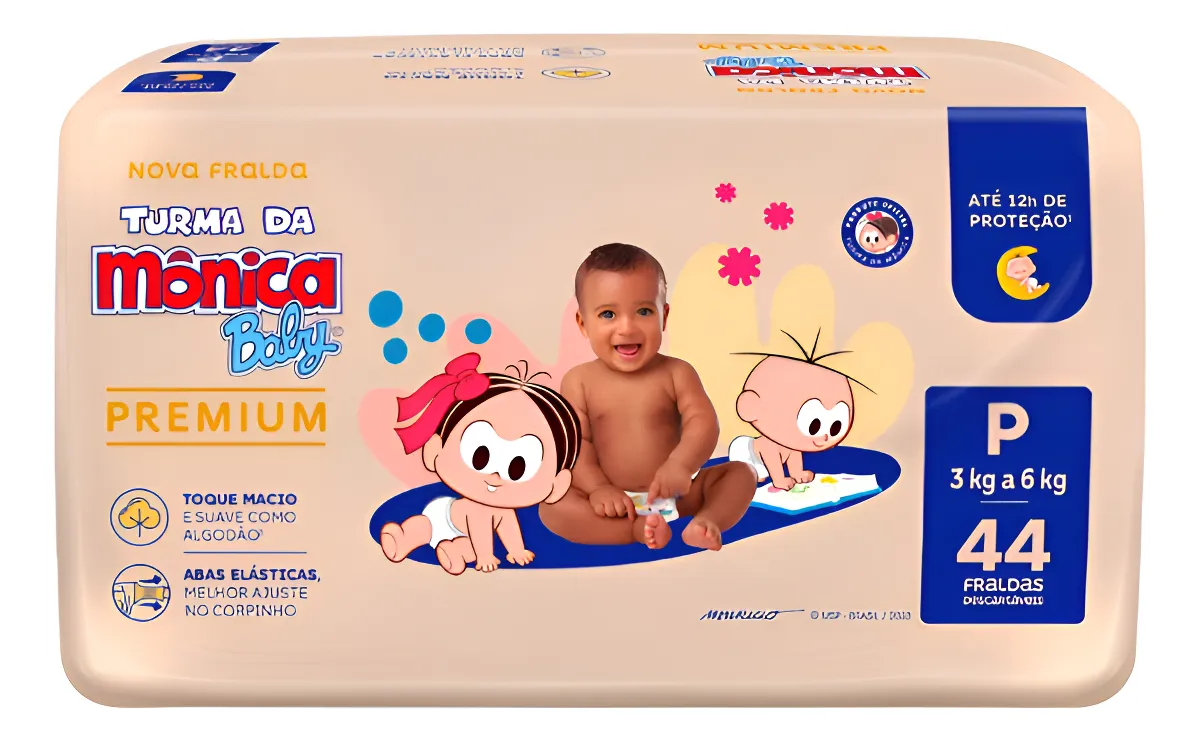 Fralda Turma Da Mônica Baby Premium Econômica P - 44 Unid Pequeno (p) Sem Gênero